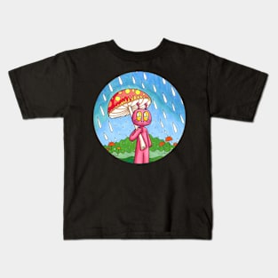 Alien Holding Mushroom Umbrella In The Rain - Circle Kids T-Shirt